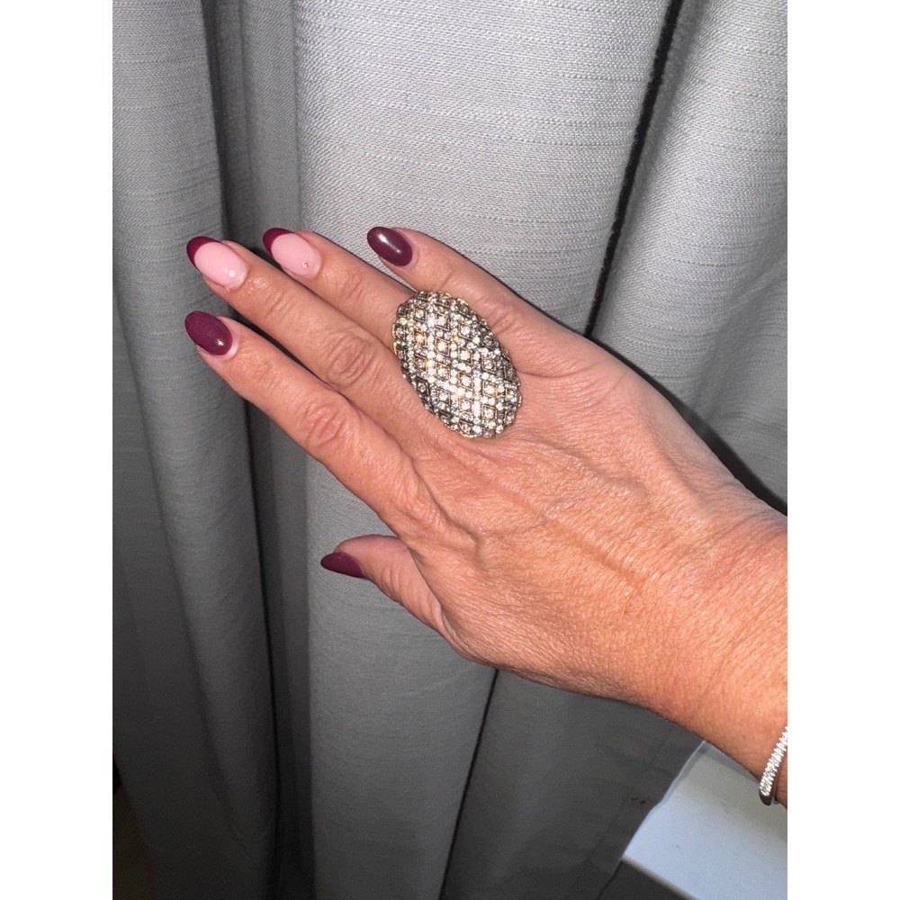 Statement Cocktail Ring Oval Gold Rhinestone Pave Party Bling Fashion Jewelry